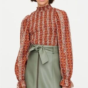 Marie‎ Oliver Glennon Top, Sedona Stripe Rust Cinched Smock Balloon
